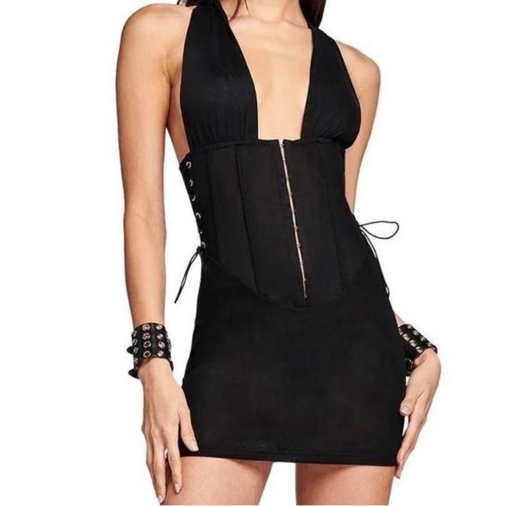 I.AM.GIA Black Mini Corset Halter Dress